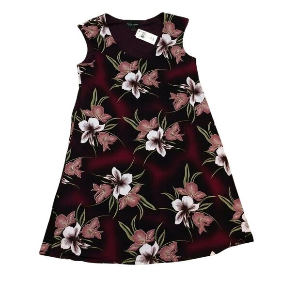 NWT Connected Apparel Pull-on Purple Jersey Floral A-line Trapeze Dress Size 8 - Picture 4 of 11